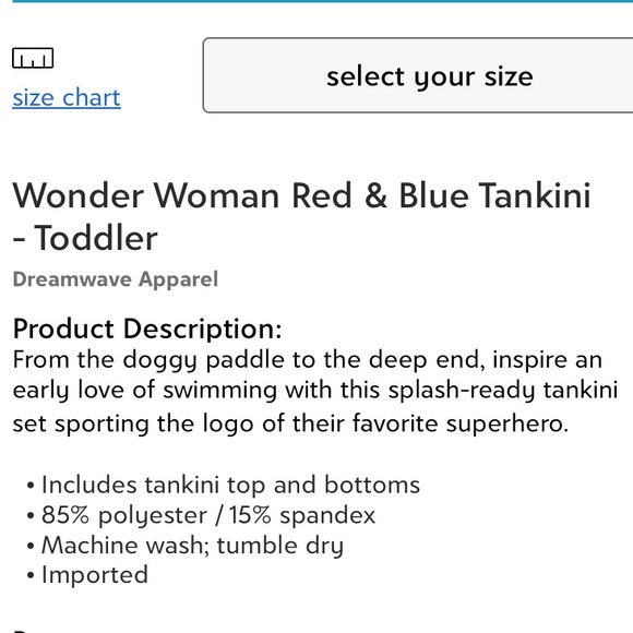 Wonder Woman Blue & Red Tankini Swimsuit Set 2T - Picture 5 of 5